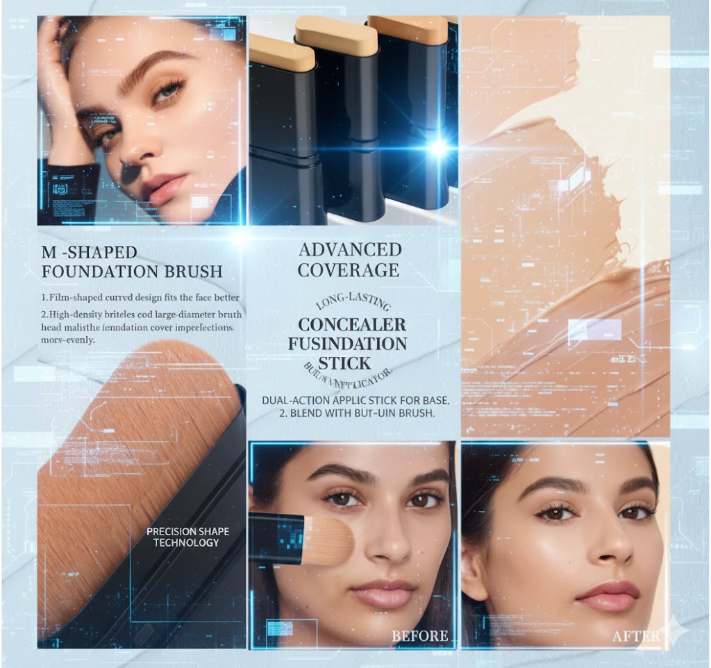 Dual-Ended Magic Foundation Stick | High-Pigment Concealer & Face Bronzer Cream | Sweat-Proof Matte Finish for Daily & Professional Makeup