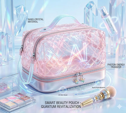 Premium Vegan Leather Travel Makeup Case - Aesthetic Large Toiletry Organizer Bag for Women, Multi-functional Waterproof Cosmetic Storage Box