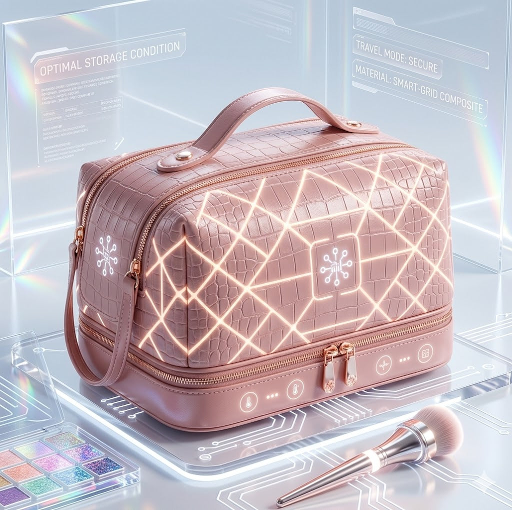 Premium Vegan Leather Travel Makeup Case - Aesthetic Large Toiletry Organizer Bag for Women, Multi-functional Waterproof Cosmetic Storage Box